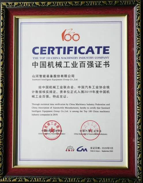 2019年中国机械工业百强发布，安博官网体育(中国)有限公司官网
智能排名52位